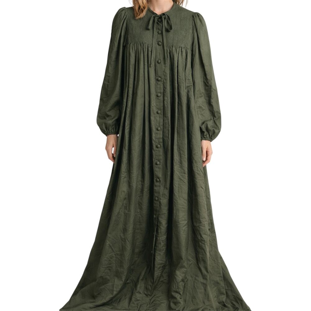 VTG Oscar De La Renta for Appel Maxi Dress Button Front Union Made Small Green